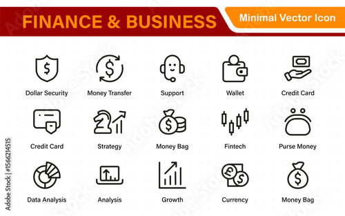 Finance and business line icons collection. Big UI icon set in a flat design. Thin outline icons pack.