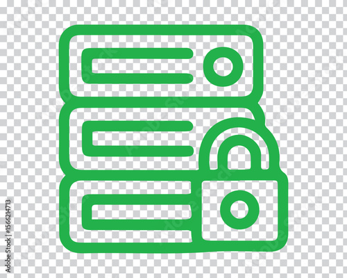 Green server rack with lock icon security data