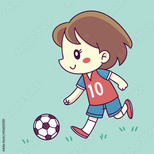 Cute Girl Soccer Player Running with Ball