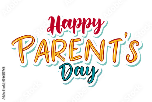 Happy parents day colorful handwritten calligraphy text with wavy decorative elements