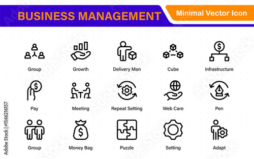 Business management line icons. For website marketing design, logo, app, template, ui, etc. Outline icon collection.