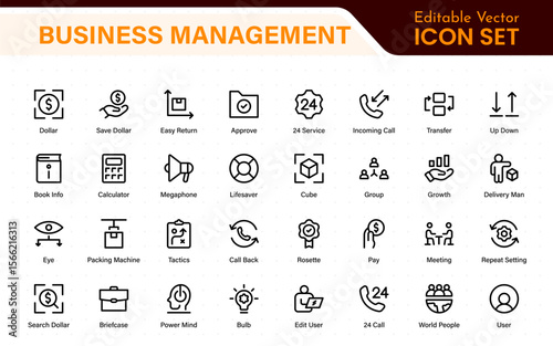Business management line icons. For website marketing design, logo, app, template, ui, etc. Outline icon collection.