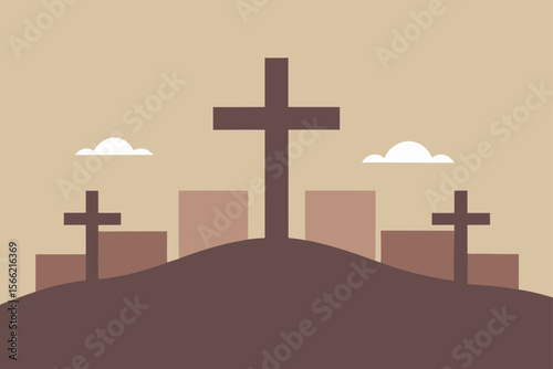 Calvary Hill Crosses Silhouette, Easter, Resurrection, Faith
