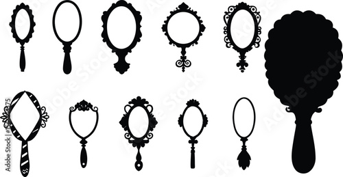 hand mirror silhouette, mirror vector illustration, oval mirror vector.