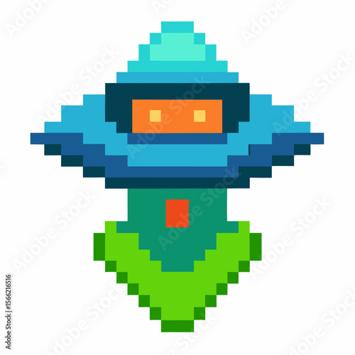 Pixel Art Spaceship Icon with Vibrant Colors and Retro Style