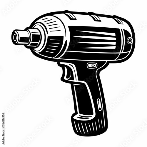 Illustration of Electric Drill in Monochrome Style for Construction and DIY Projects