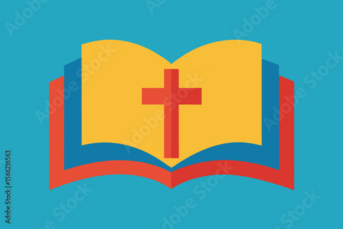 Illustration Of An Open Bible With A Cross