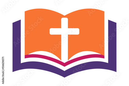 Illustration Of An Open Bible With A Cross On White Background