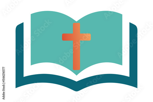 Illustration Of An Open Bible With A Cross On White Background