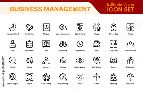 Business management line icons. For website marketing design, logo, app, template, ui, etc. Outline icon collection.
