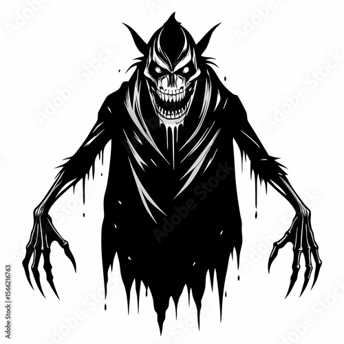 Dark Cloaked Figure with Creepy Smile Gothic Horror Illustration