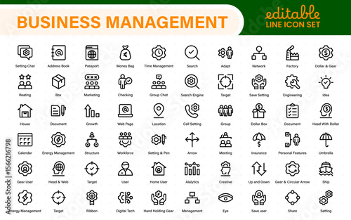 Business management line icons. For website marketing design, logo, app, template, ui, etc. Outline icon collection.
