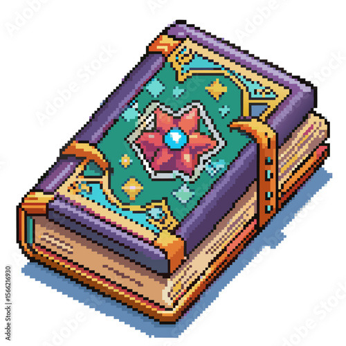 Pixel Art Magic Book Vintage Gothic Style Fantasy Illustration