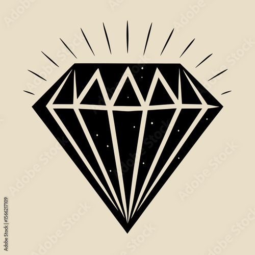 Geometric Diamond Illustration with Radiating Lines on Beige Background