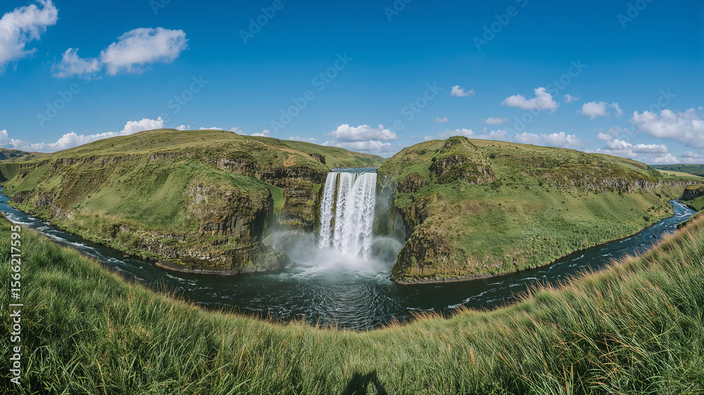 Fototapeta premium Palouse falls plunging into the river in a sunny day