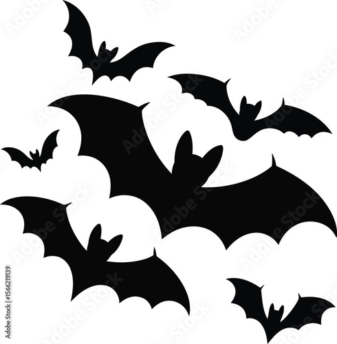 Flying bats silhouette vector illustration with spooky night wildlife theme