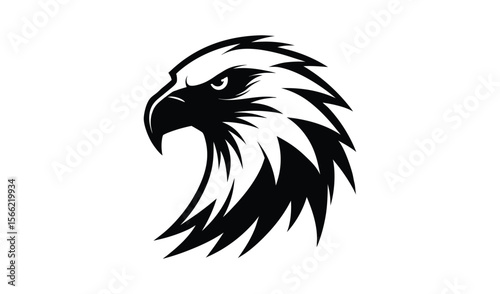 Stylized black and white eagle head emblem with fierce gaze on white background