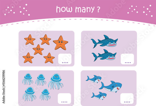 Count and match activity page for kids with cute wild animals. Elementary math for preschool and kindergarten. Vector illustration
