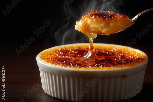 Delicious creme brulee looks tempting with its caramelized top