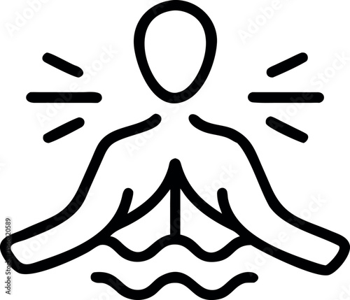 Vector art of a person is meditating in a yoga pose over water, isolated on white background