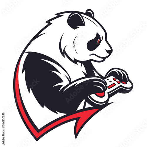 Panda gamer holding a joystick