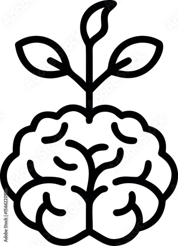 Vector art of a brain with a plant growing out of it represents growth isolated on white background