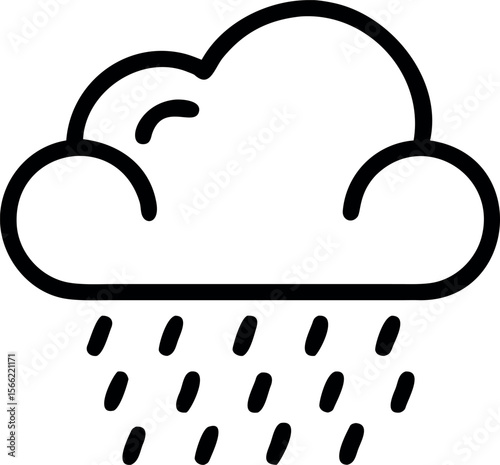 Vector art of a black and white icon of a cloud with raindrops falling from it