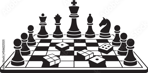 Strategic Games Cat Illustration Chess Checkers and Dominos