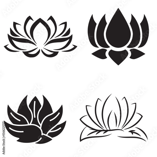 Set of decorative lotus flower vector illustrations with natural floral elements