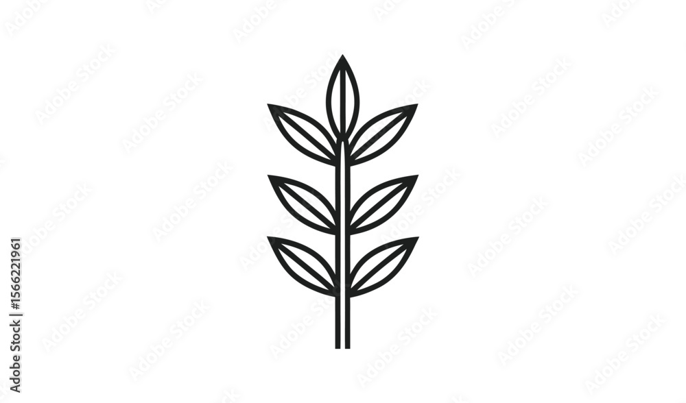 Fototapeta premium Simple line art illustration of a wheat stalk with leaves on a white background