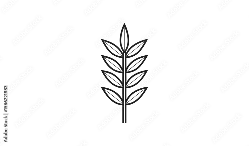 Fototapeta premium Minimalist black and white outline of a stylized plant stem with leaves
