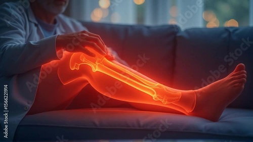 Knee Pain: Man with Bone Anatomy Overlay, Medical Concept