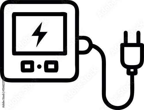 Vector art of a black and white icon of an electricity meter isolated on white background