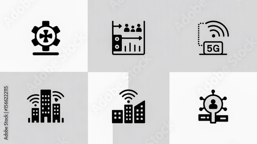 Understanding data analytics and network connectivity with technology infrastructure icons
