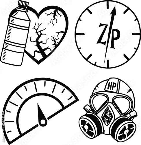 A versatile vector icon set featuring illustrations of cars, sports, and classic roman numeral clocks with hour and minute hands