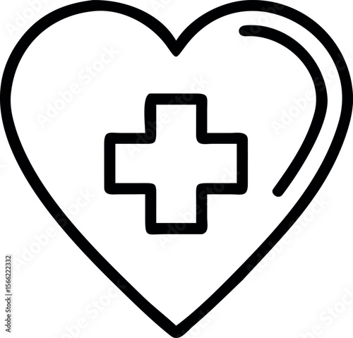 Vector art of heart with cross icon isolated on white background for healthcare