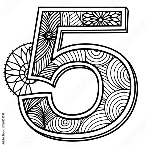  Number Five outline design Illustration