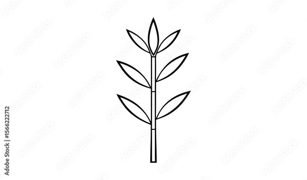 Fototapeta premium Simple outline drawing of a plant stem with leaves on a white background