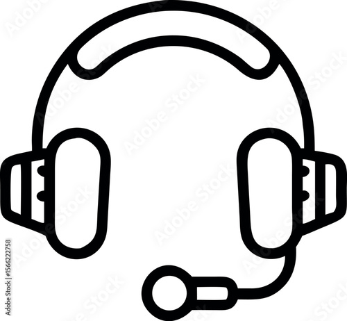 Vector art of a black and white headset with microphone isolated on white background
