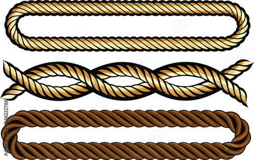 Three Different Styles of Ropes in Gold and Brown Colors