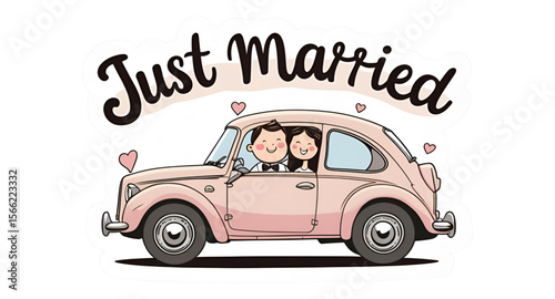 the old car with just married text 