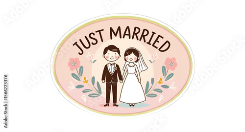 vintage label with a label for just married text