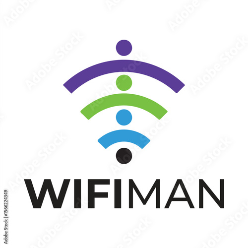Bold WIFI MAN Logo Showcasing Wireless Connectivity in a Modern and Eye Catching Visual Concept Brand Identity Design