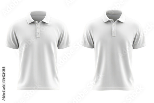 Two white polo shirts, side-by-side, blank