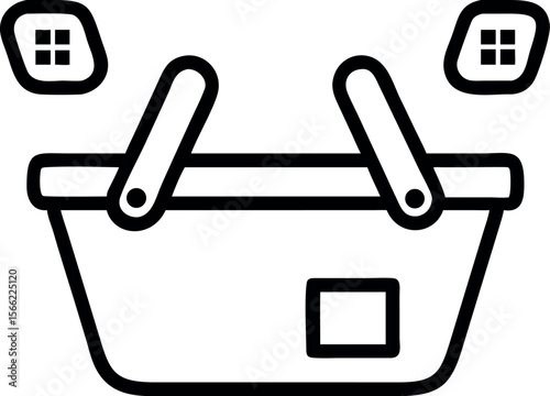 Vector art of a black outline of a shopping basket isolated on white background