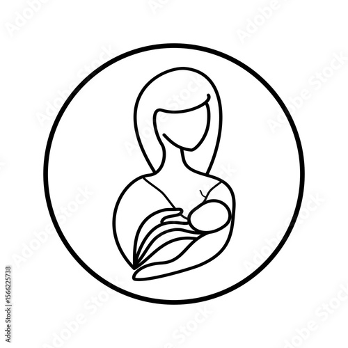 Mother feeding newborn baby line icon, The international breastfeeding symbol, flat style vector illustration design.