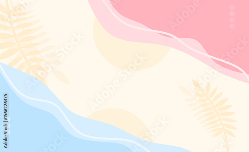 2D Vector Abstract Studio Room with pedestal or stand podium. Tosca wavy layers and maroon red in paper pieces. Scene for cosmetic product presentations. Showcase, promotional display