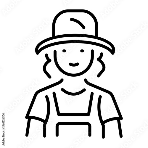 An outline style icon depicting female farmer