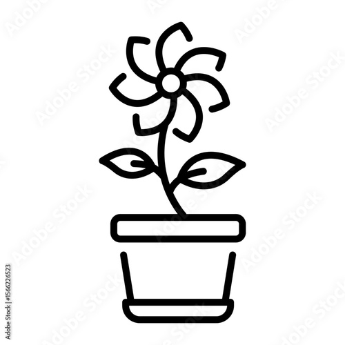 A linear style icon representing flowerpot