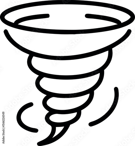 Vector art of a swirling tornado is depicted as a black and white icon